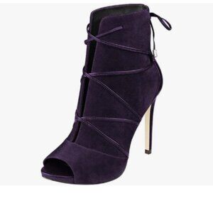 YDN Dark Purple Peep Toe Faux Suede Ankle Boot Platform High Heels Lace Up Shoes